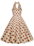 Polka Dots Halter Audrey Hepburn Style 1950S Vintage Dress With Bow Backless
