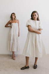 Eliana Pleated Midi Dress in Cream FINAL SALE