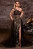 ODYSSEY GOWN ONE SHOULDER GLITTER DRESS WITH OVERSKIRT