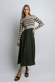 Zeda Midi Dress in Olive Stripe
