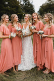 Simple A Line Coral Chiffon Long Bridesmaid Dresses