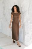 Carolina Pleated Maxi Dress in Brown