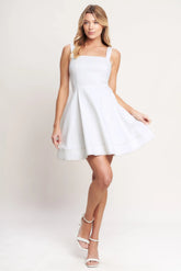 FIRST DATE FEELS WHITE TWILL MINI DRESS