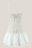 White Warm Rose Print Cotton Ruffled Mini Dress