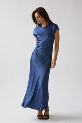 Hanna Satin Maxi Dress in Blue FINAL SALE