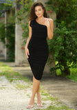 Lexi One Shoulder Midi Dress Black