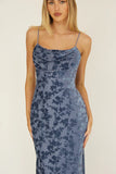 MEREDITH MAXI SLATE BLUE FLORAL BURNOUT DRESS