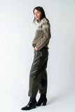 Langston Vegan Leather Barrel Jeans in Olive FINAL SALE