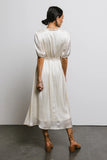 V Neck Satin Midi Dress in Cream