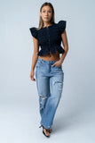 Holly Smocked Blouse in Navy