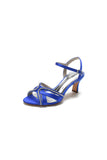 Crystal Cross Straps Open Toe Chunky Heels