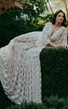 A Line Plunging Neckline Lace Wedding Dress With Open Back