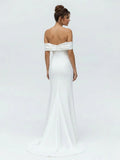 Mermaid Satin Off the Shoulder Sheath Wedding Dress with Zipper and Slit