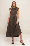 URBAN JUNGLE BROWN LEOPARD SUEDED KNIT MIDI DRESS