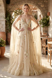 A line 3D Flower Colorful V Neck Tulle Forest Wedding Dresses