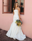 Elegant Mermaid Strapless Satin Sleeveless Wedding Dresses