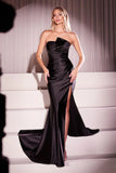 DEANNA GOWN ASYMMETRICAL STRAPLESS SATIN GOWN