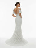 Mermaid Scoop Illusion Neck Floral Wedding Dress
