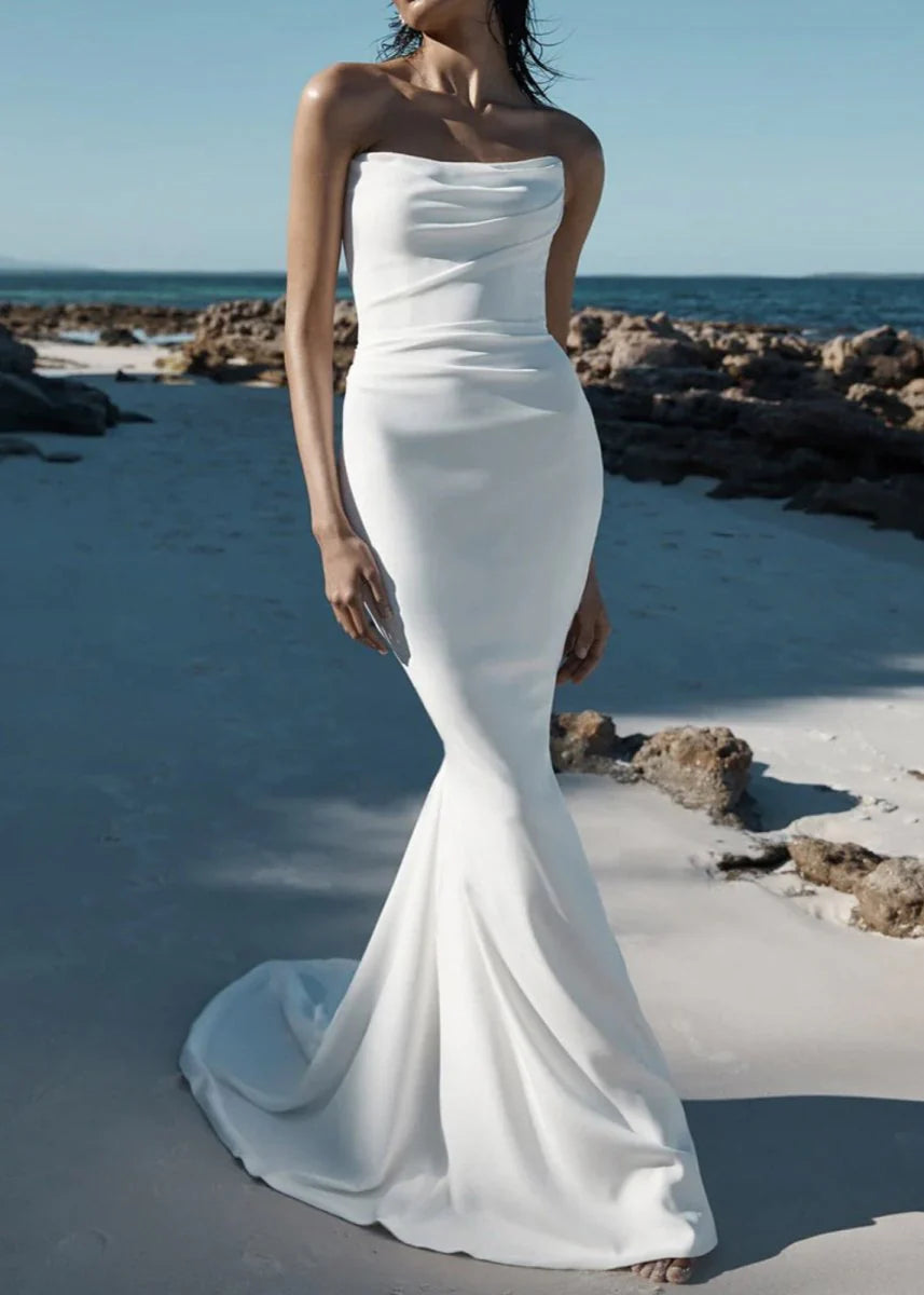 Mermaid Satin Sleeveless Wedding Dress With Sweep Train