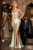 Trisha Gown Beaded Sheer Bodice With Satin Skirt