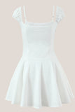 White Cap Sleeves A Line Cotton Mini Dress