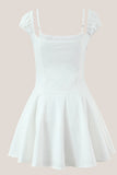 White Cap Sleeves A Line Cotton Mini Dress