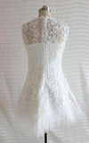 A Line Short Tulle Lace Satin Weddig Dress