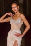 Maria Gown Crystal Champagne Beaded Dress