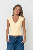 Kinzey Lace Trim Top in Yellow