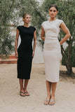 Ivy Fitted Midi Dress in Bone