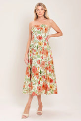 FLORAL DAYDREAM STRAPLESS MIDI DRESS