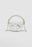 Womens Rhinestone Handle Metallic Slouchy Evening Clutch Bags