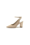 Satin Pointed Toe Ankle Strap Chunky Heels