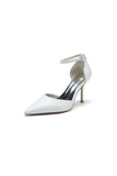 Pointed Toe Sexy Ankle Strap White Satin Wedding Shoes