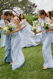 Sheath Halter White Silk Satin Long Bridesmaid Dresses