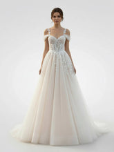A Line Off The Shoulder Tulle Wedding Dresses With Appliques Lace