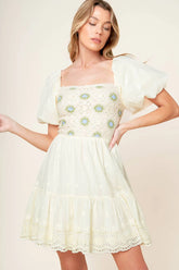 LOLA BOHO MINI DRESS CREAM