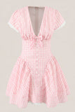 Pink Gingham Cotton A Line Mini Dress