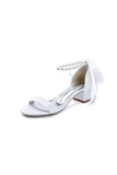 Block Heel Sandal Adorned with Pearl Ankle Band and Ribbon Bow