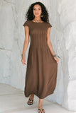 Carolina Pleated Maxi Dress in Brown