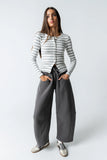 Mia Button Up Top in Striped Grey