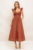 TUSCAN SUNSET COGNAC MIDI DRESS
