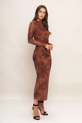 AMBER FLORA POWER MESH MIDI DRESS