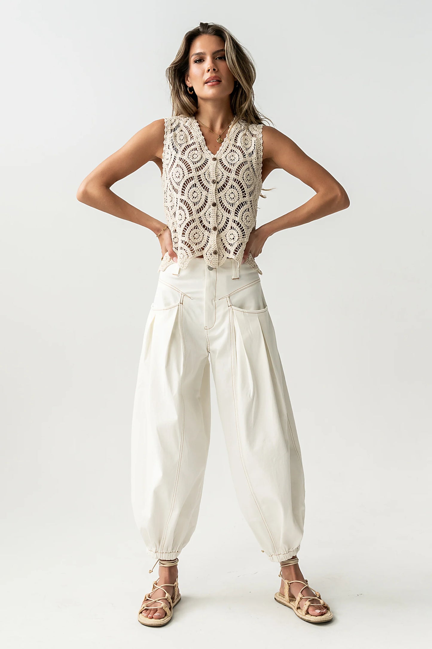 Vicky Crochet Vest in Tan