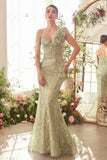 A1392 ONE SHOULDER FULLY BEADED FLORAL MOTIF GOWN GREENERY Andrea Leo
