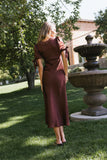 Amanda Lace Trim Maxi Dress in Red Brown