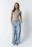Kara Mock Neck Top in Taupe