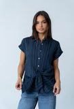 Darian Striped Button Up in Navy