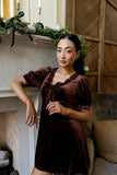 Roxanna Velvet Mini Dress in Brown FINAL SALE