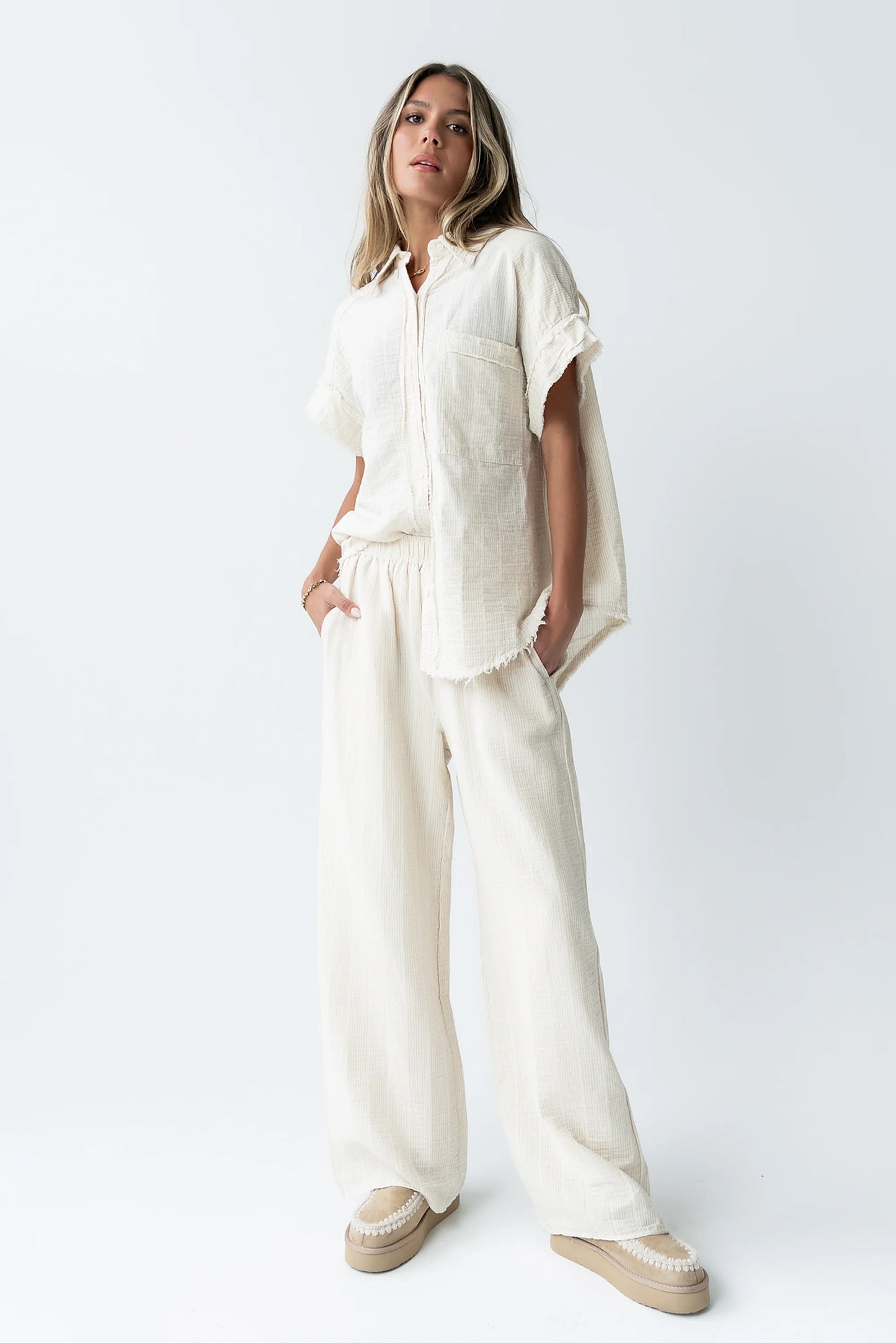 Belen Striped Wide Leg Pants in Taupe FINAL SALE